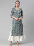 Divena Blue Cotton Kurta With Skirt - divena world