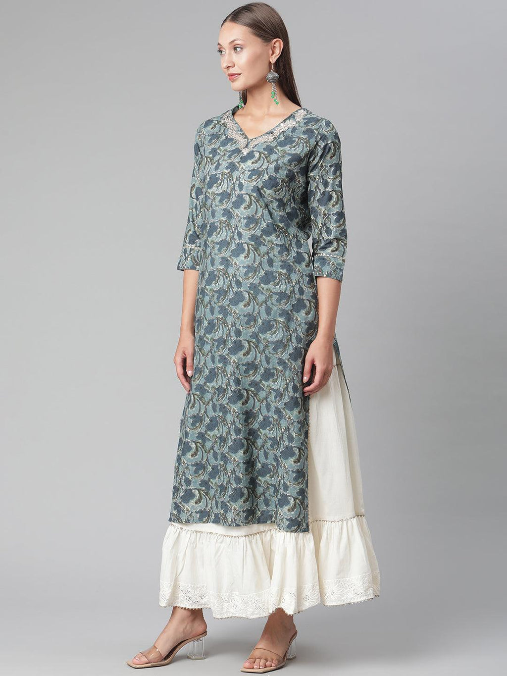 Divena Blue Cotton Kurta With Skirt - divena world