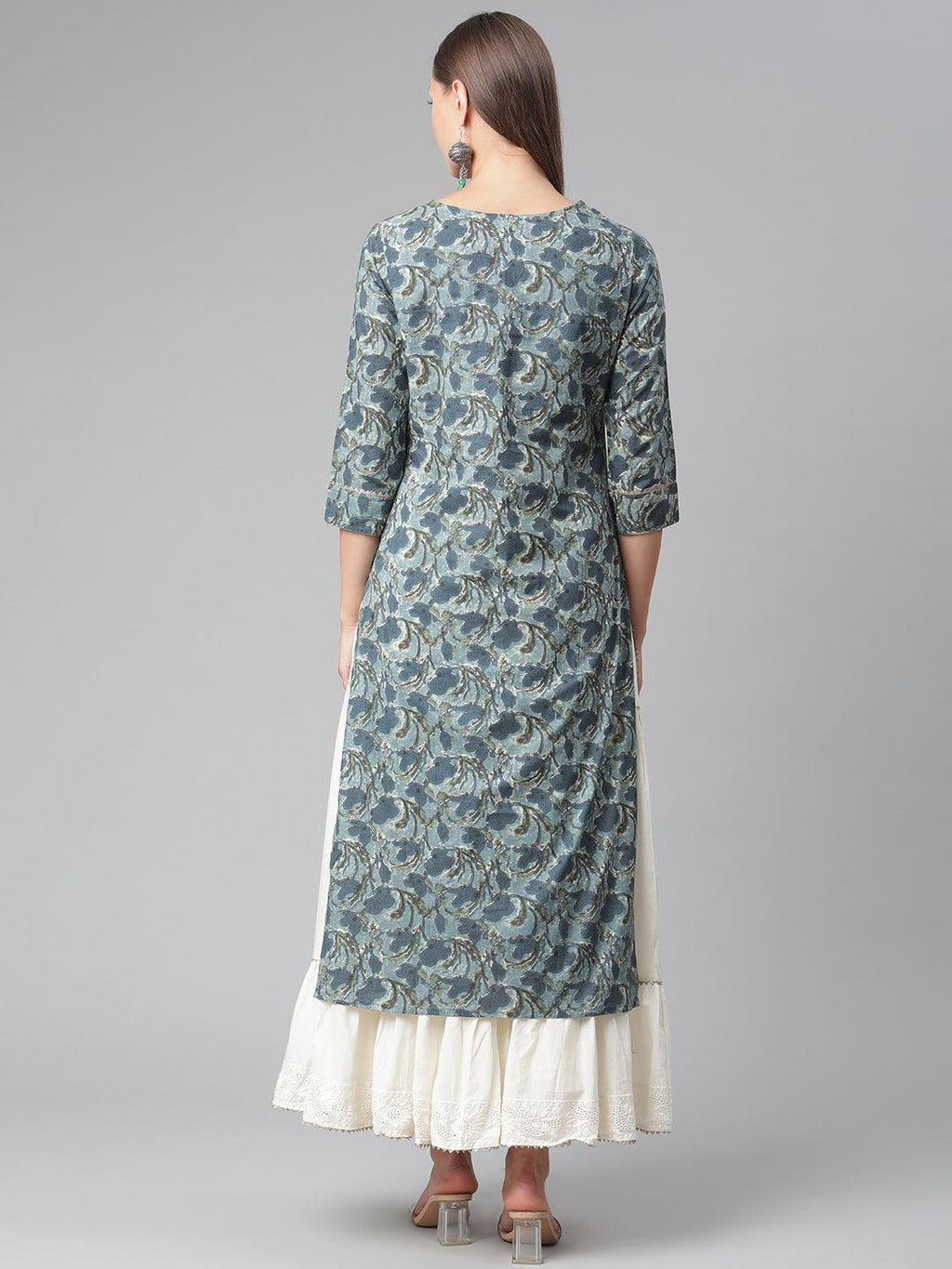 Divena Blue Cotton Kurta With Skirt - divena world