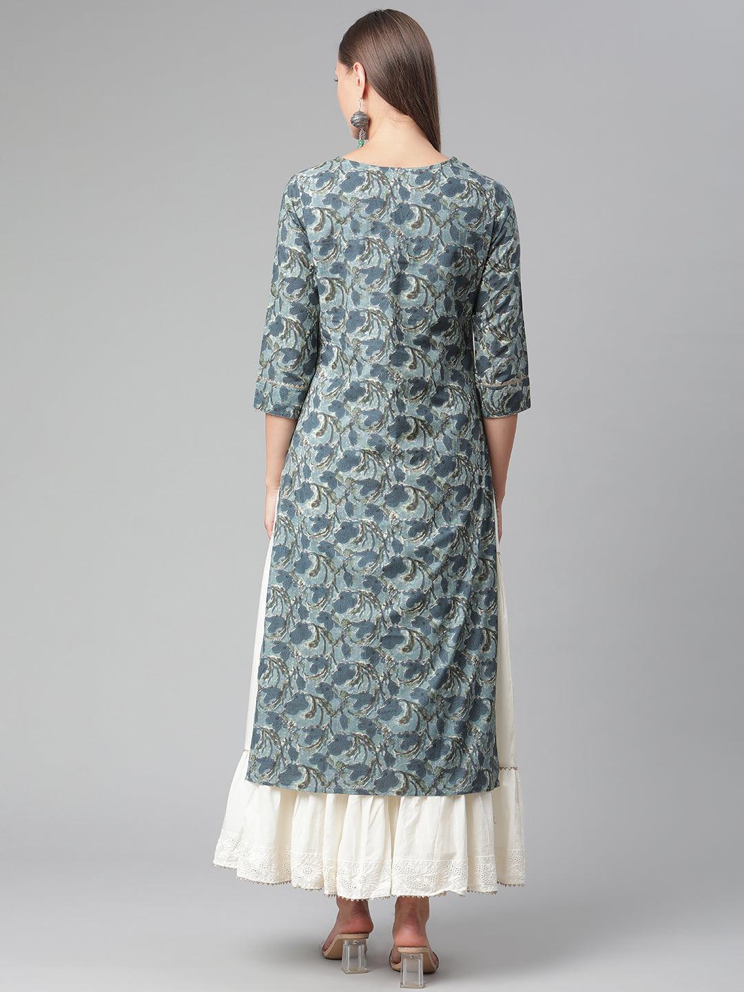 Divena Blue Cotton Kurta With Skirt - divena world