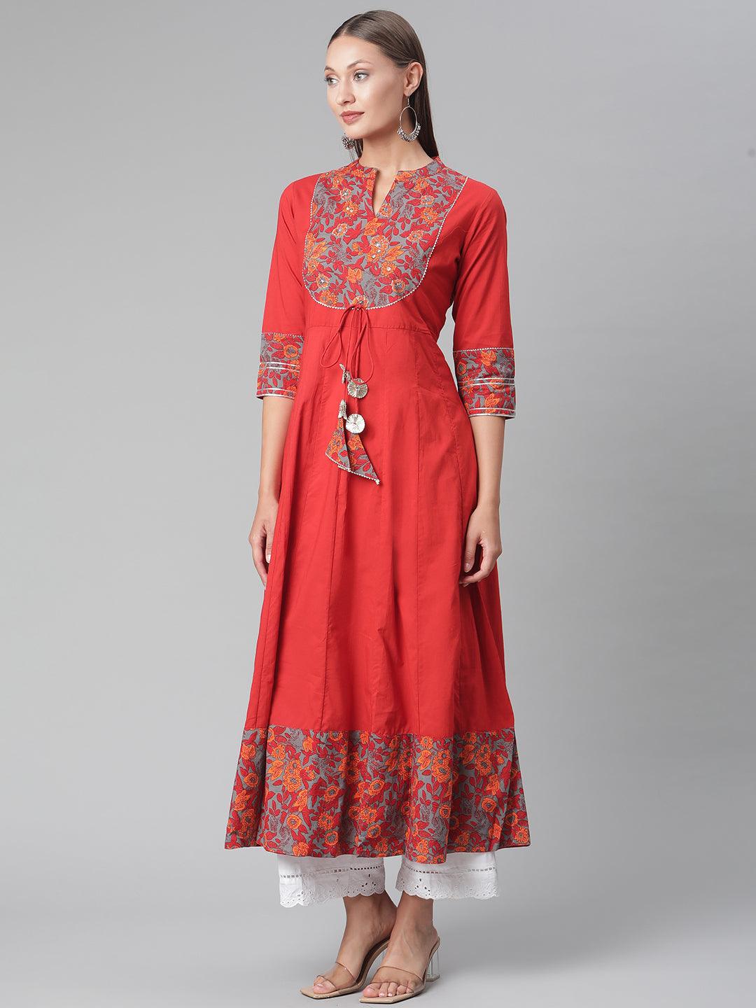 Divena Brick Red Anarkali kurta - divena world