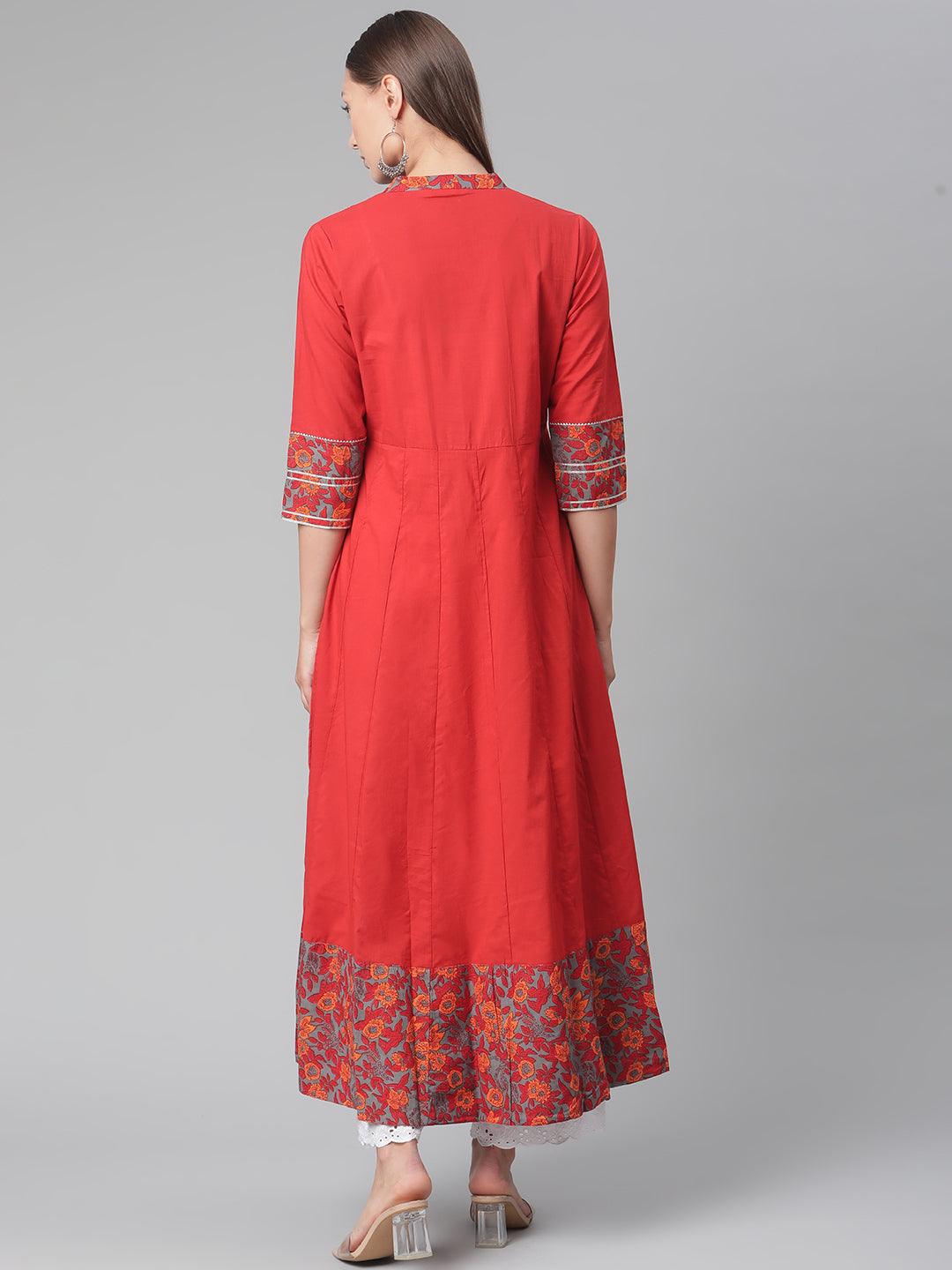 Divena Brick Red Anarkali kurta - divena world