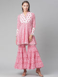 Divena Red White Peplum kurta With Sharara Set - divena world