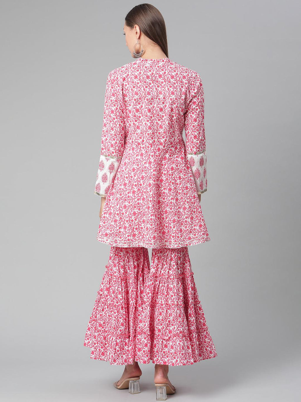 Divena Red White Peplum kurta With Sharara Set - divena world