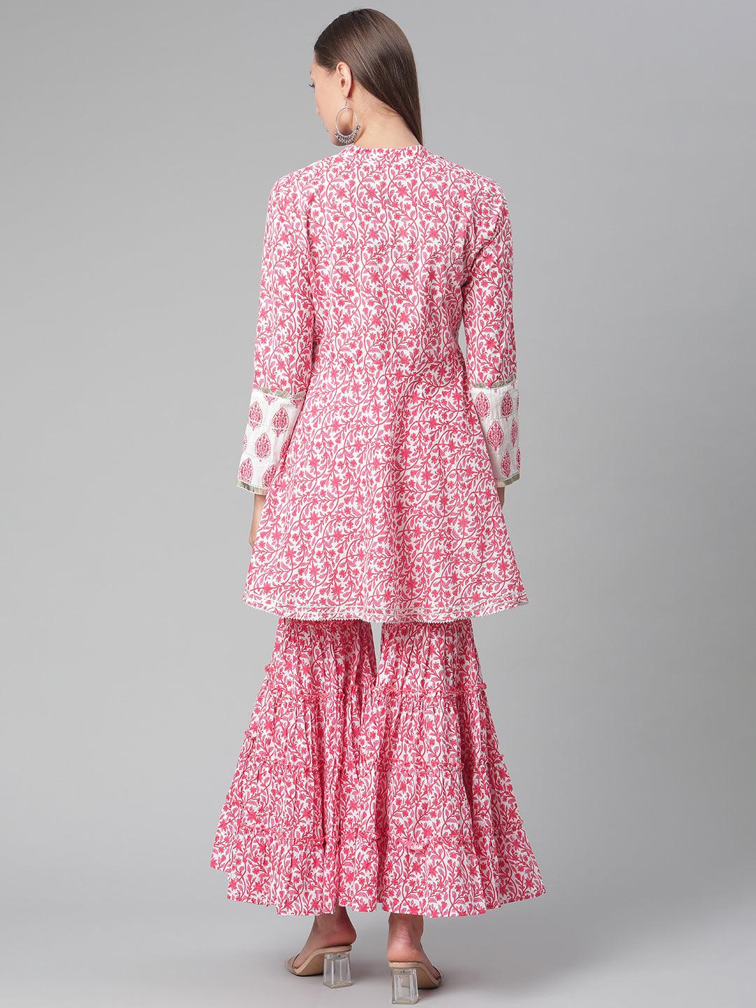 Divena Red White Peplum kurta With Sharara Set - divena world