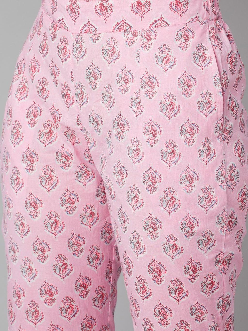 Divena Pink floral printed Cotton Kurta Pant set - divena world