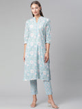 Divena Sky Blue Cotton kurta Pant set - divena world