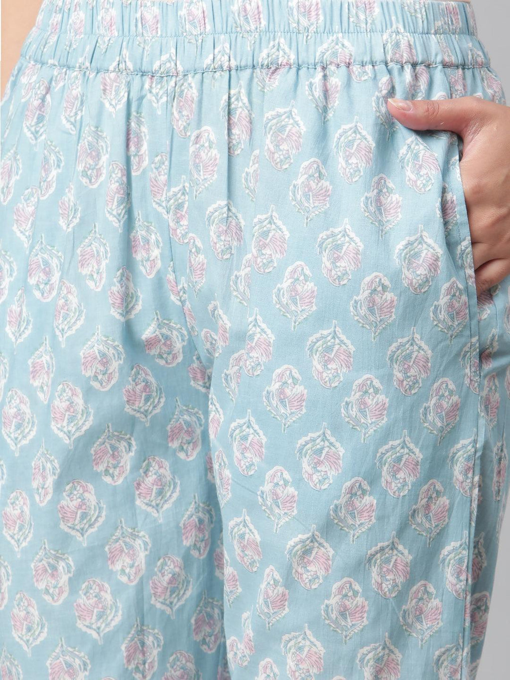 Divena Sky Blue Cotton kurta Pant set - divena world
