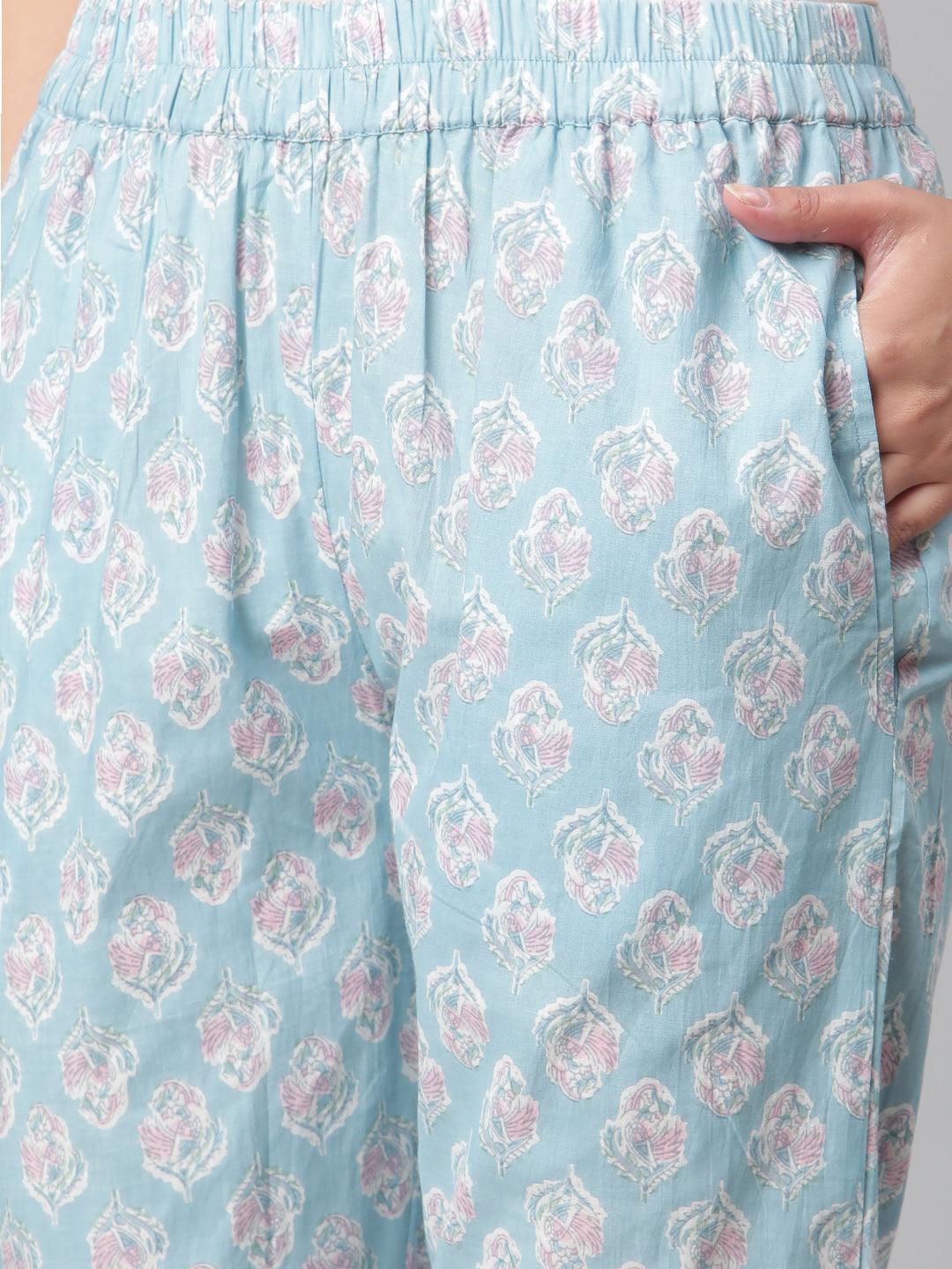 Divena Sky Blue Cotton kurta Pant set - divena world