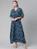 Divena Navy Blue Floral Cotton Kaftan - divena world