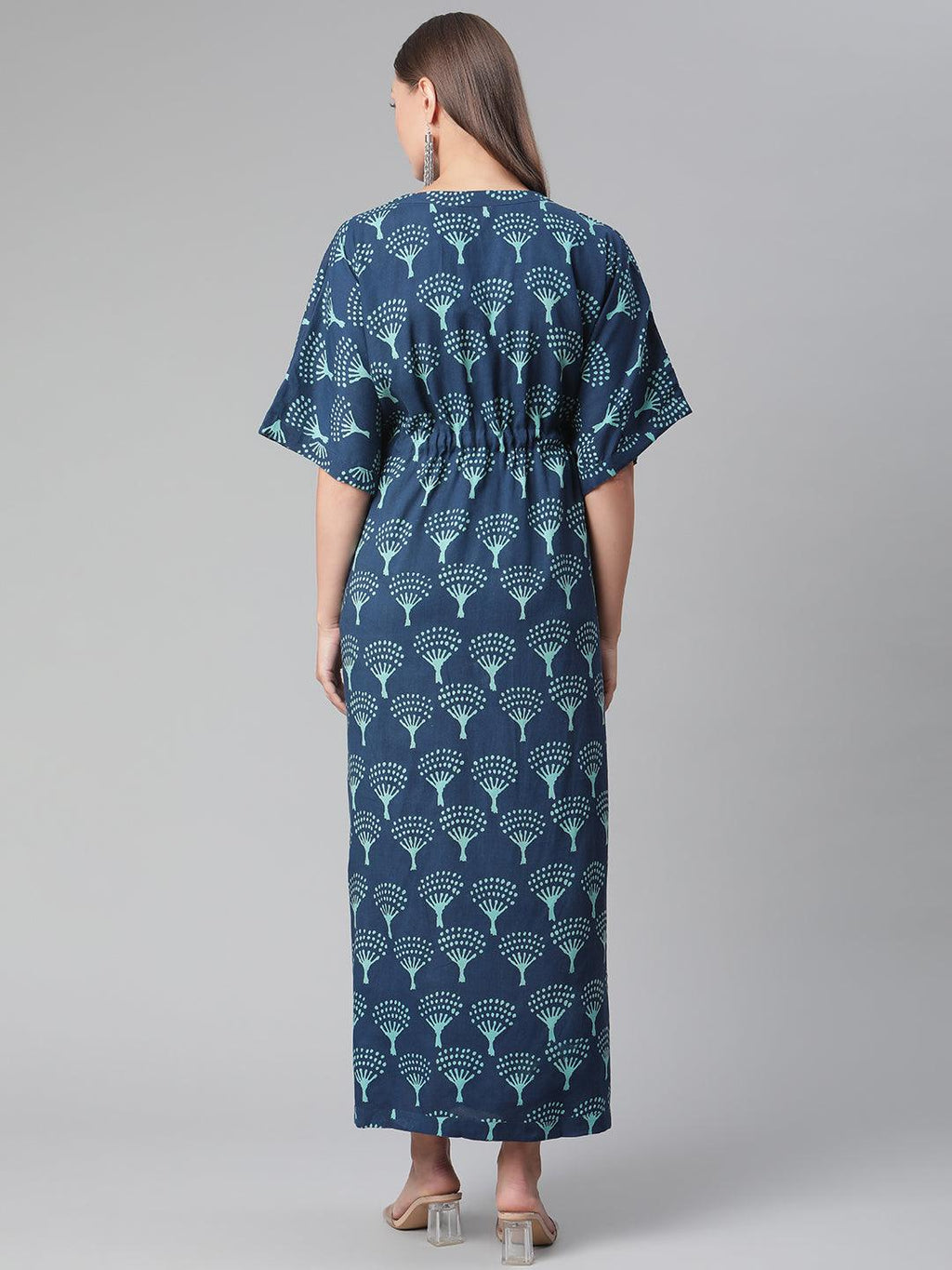 Divena Navy Blue Floral Cotton Kaftan - divena world