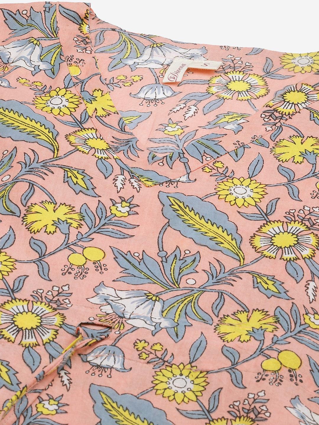 Divena Pink Floral Cotton Kaftan - divena world