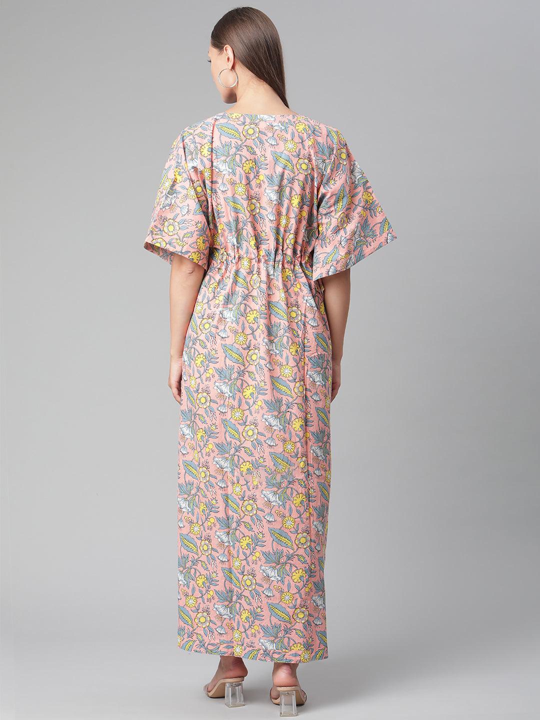 Divena Pink Floral Cotton Kaftan - divena world