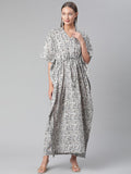 Divena Grey Floral Cotton Kaftan - divena world