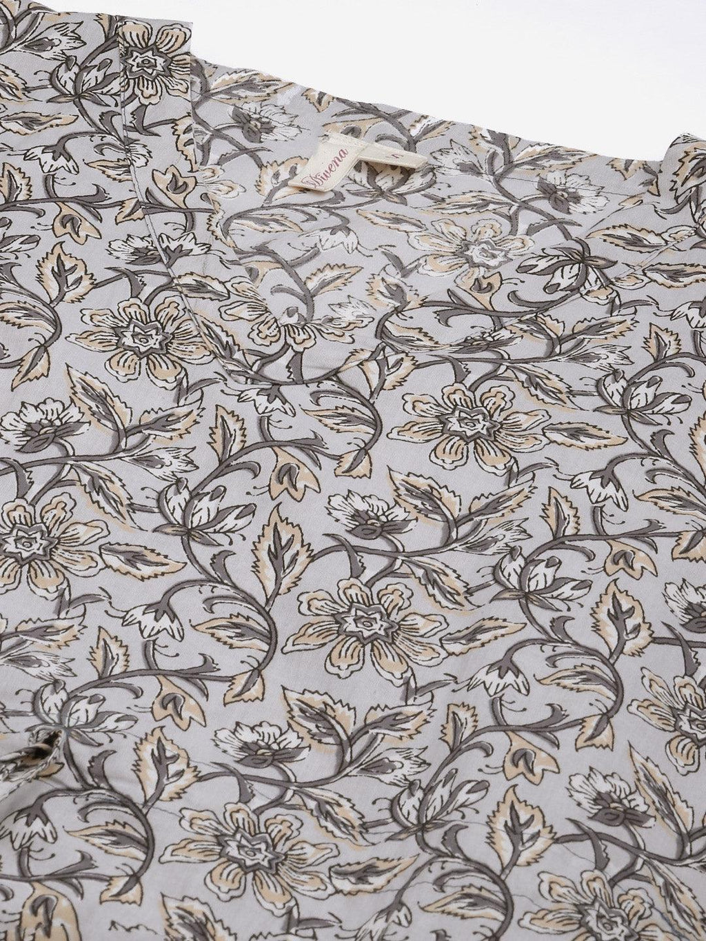 Divena Grey Floral Cotton Kaftan - divena world