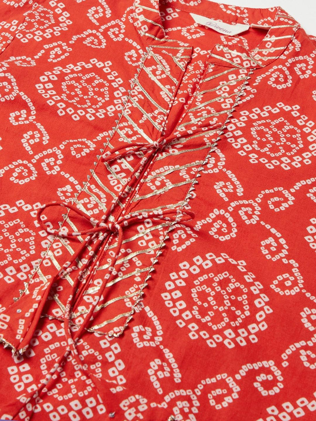 Divena Red bandhej Straight Kurta - divena world