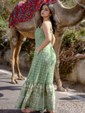 Divena Green Angrakha Shoulder Strips Jumpsuit - divenaworld.com