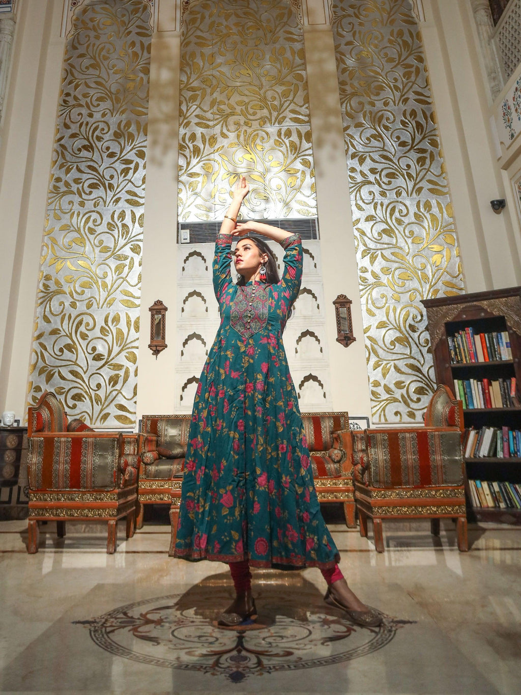 Divena Block print Cotton Flaired Anarkali Kurta - divenaworld.com
