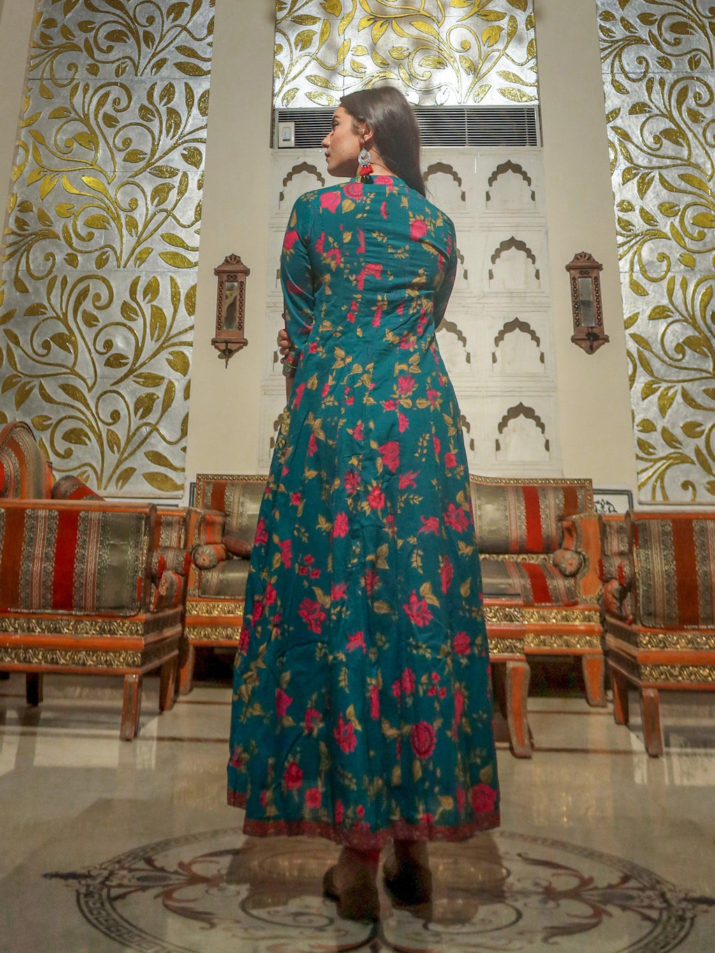 Divena Block print Cotton Flaired Anarkali Kurta - divenaworld.com