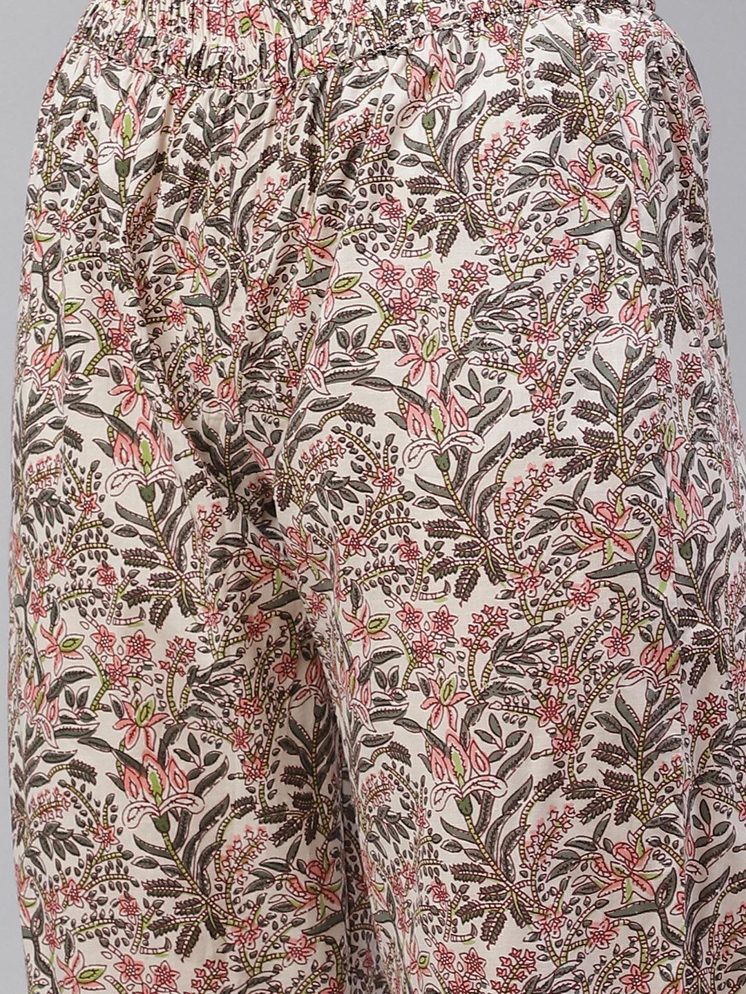 Divena Off white Floral anarkali kurta pant set with Dupatta - divena world