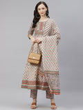 Divena Off white Floral anarkali kurta pant set with Dupatta - divena world