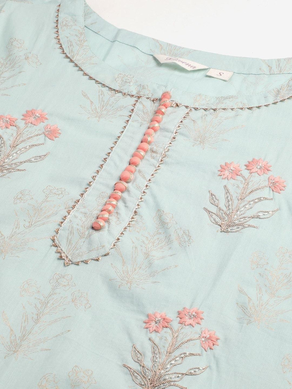 Divena Sea Green & Peach Cotton Kurta Sharara Set - divena world
