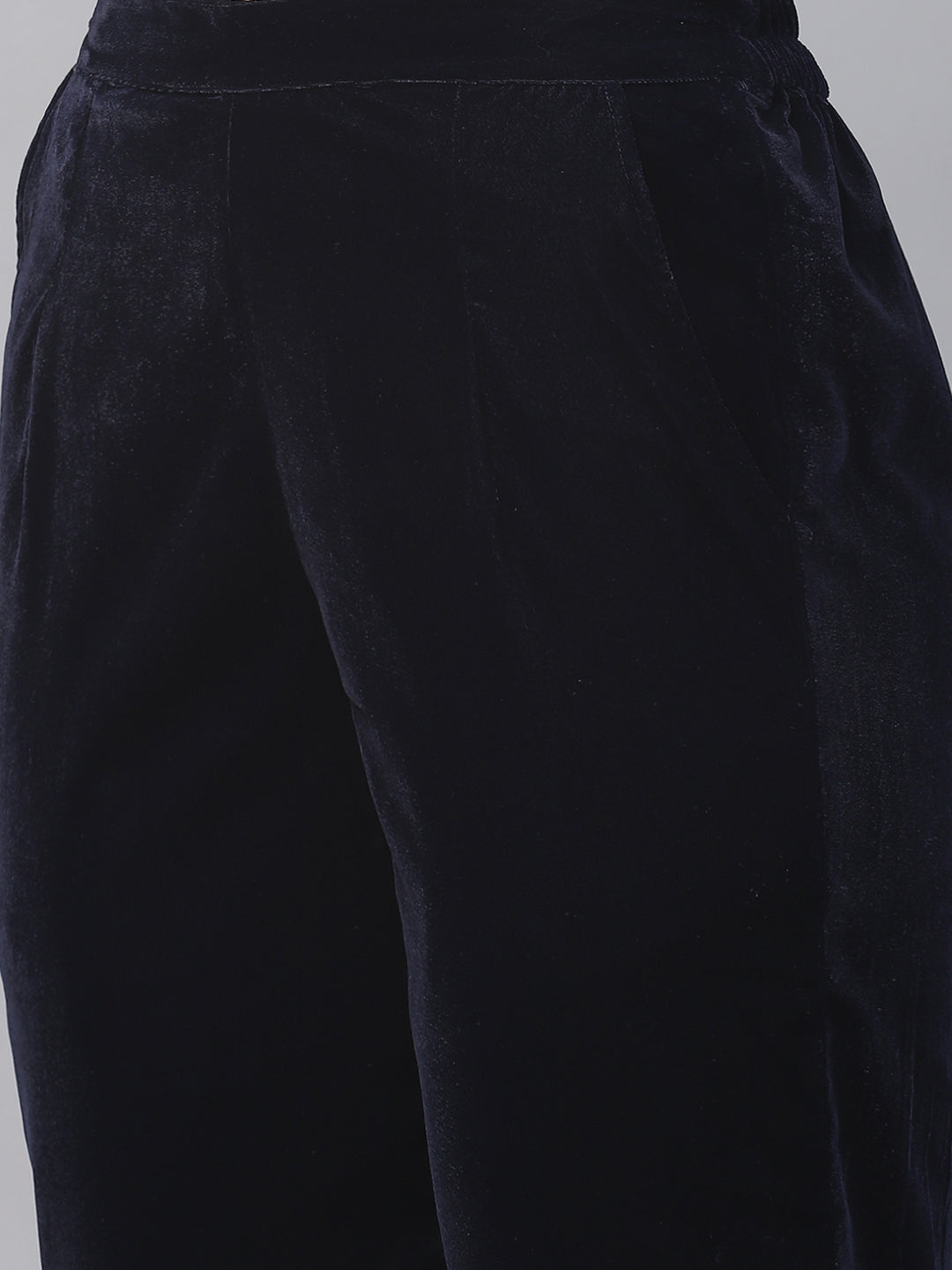 Noe Velarro Royal Navy Blue Velvet Zardozi work Embroidered Kurta Pant With Net Dupatta set