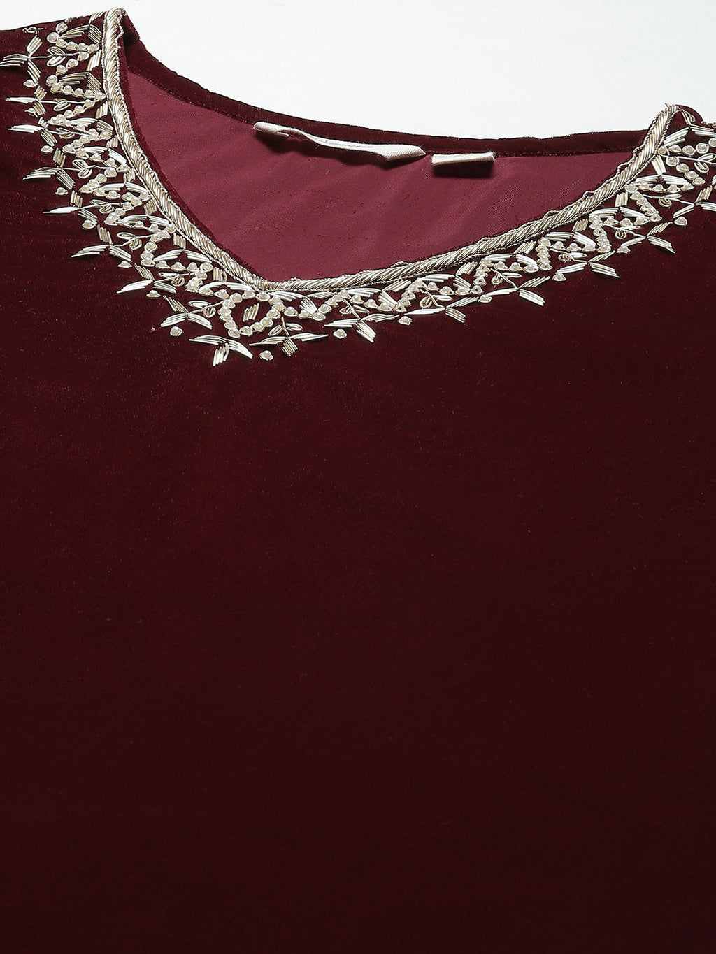 Noe Velarro Maroon Velvet hand work Kurta pant With Net Dupatta set