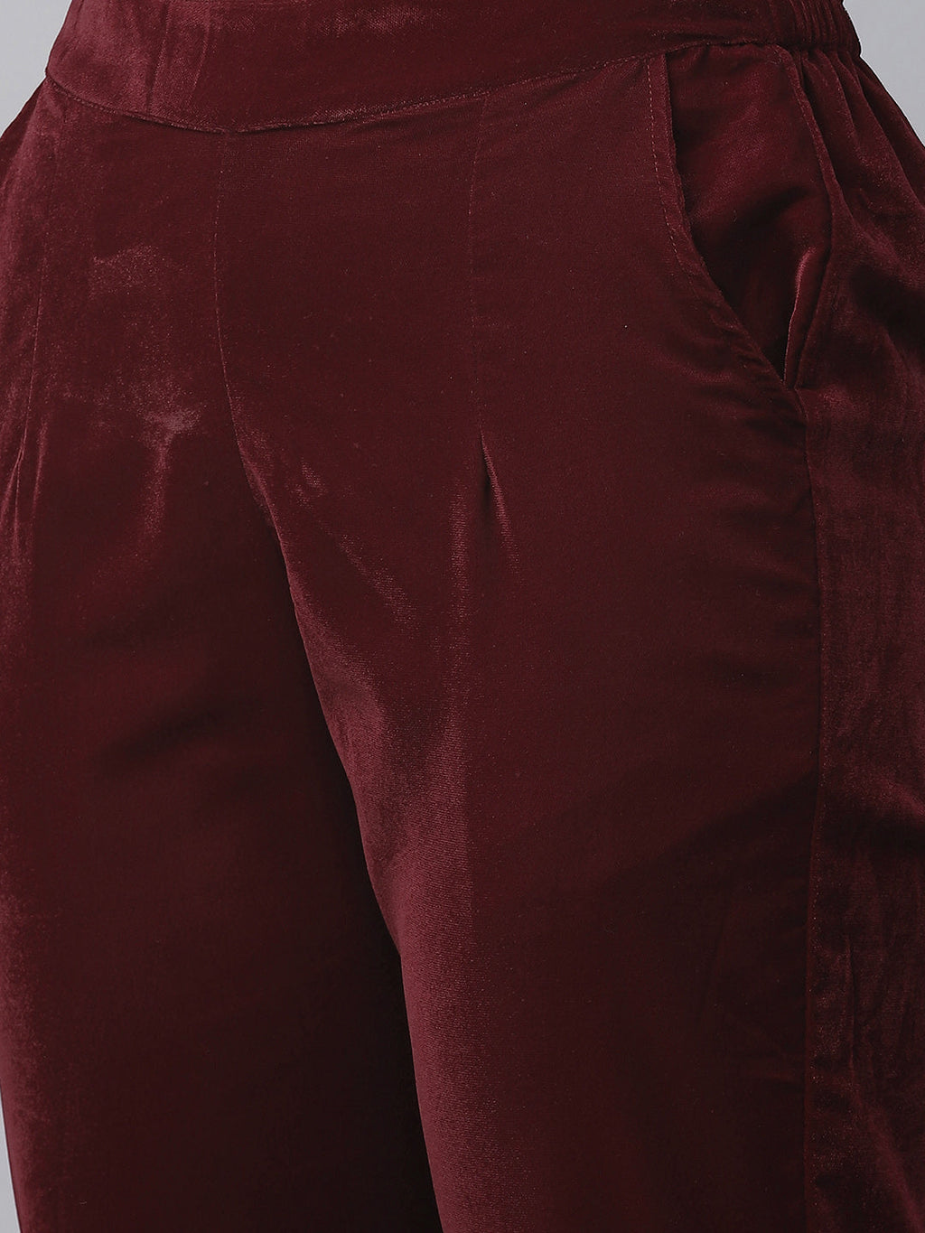 Noe Velarro Maroon Velvet hand work Kurta pant With Net Dupatta set