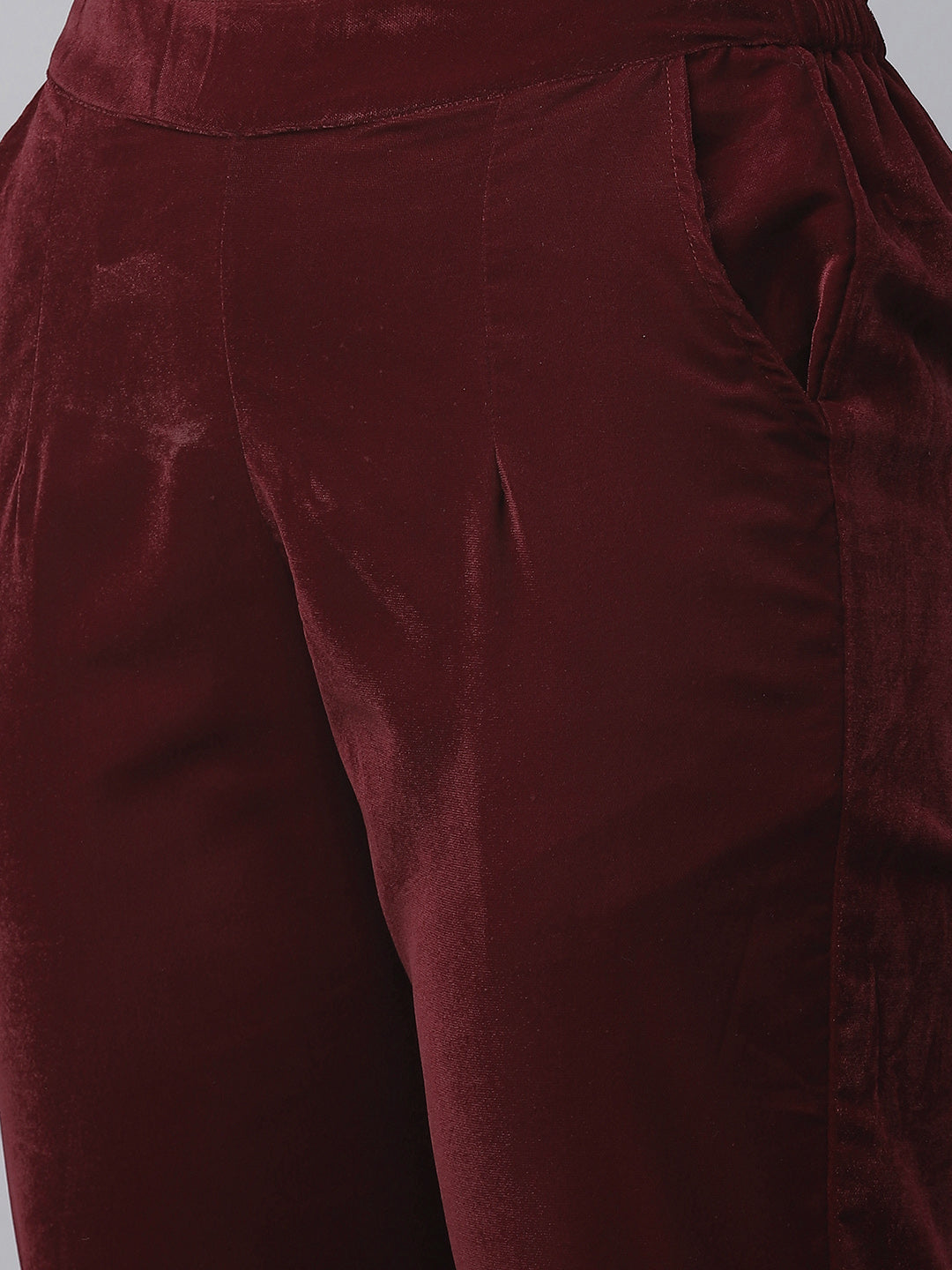 Noe Velarro Maroon Velvet hand work Kurta pant With Net Dupatta set