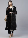 Noe Velarro Black Velvet hand work Kurta pant With Net Dupatta set