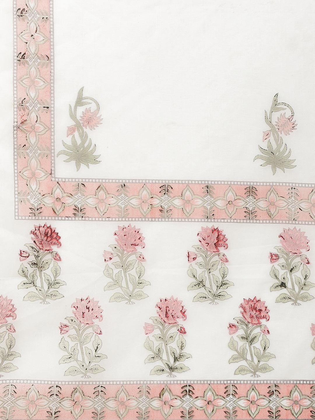 Divena White Floral Kurta Pant Set With Dupatta - divena world