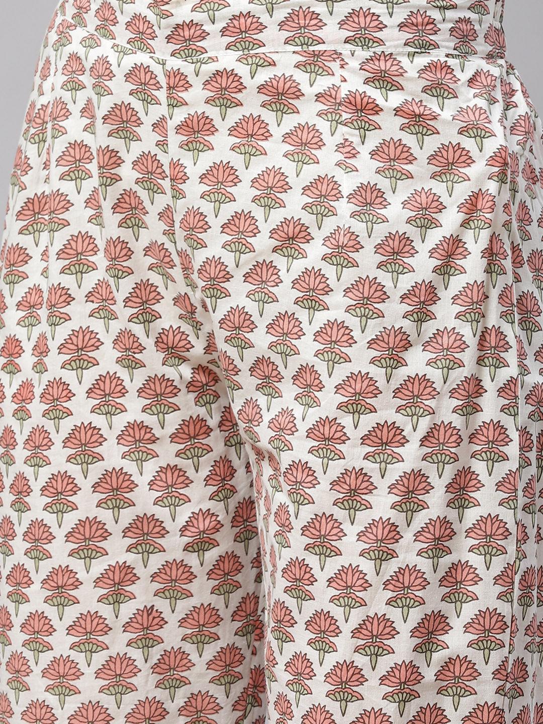 Divena White Floral Anarkali Kurta Pant Set With Dupatta - divena world