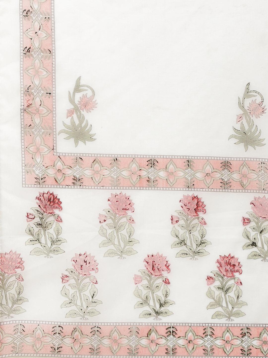 Divena White Floral Anarkali Kurta Pant Set With Dupatta - divena world