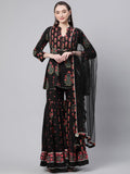 Divena Black Peplum Top Sharara Set with Dupatta - divenaworld.com