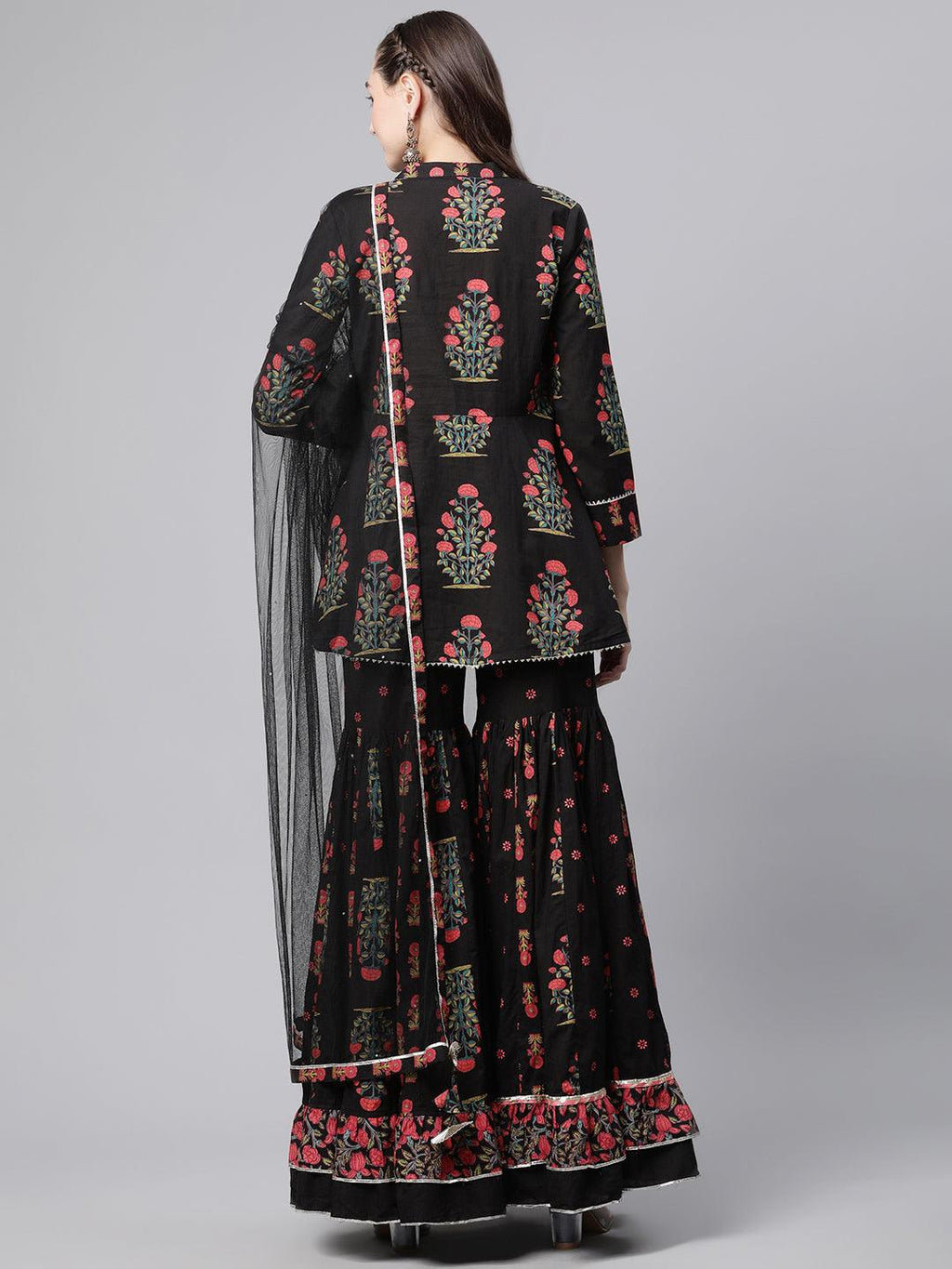 Divena Black Peplum Top Sharara Set with Dupatta - divenaworld.com