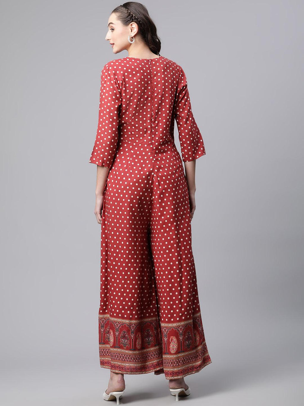 Divena Maroon Polka Dots Printed Jumpsuit - divena world