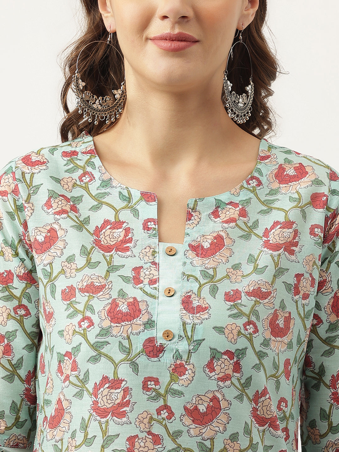 Noe Velarro Green Chanderi Floral Printed Kurta with Pant Set