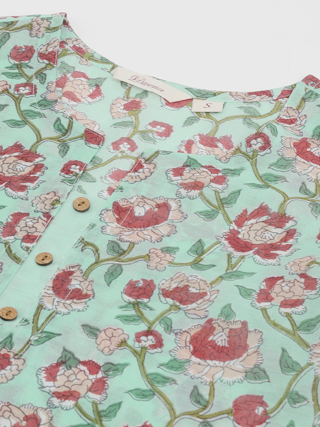 Noe Velarro Green Chanderi Floral Printed Kurta with Pant Set