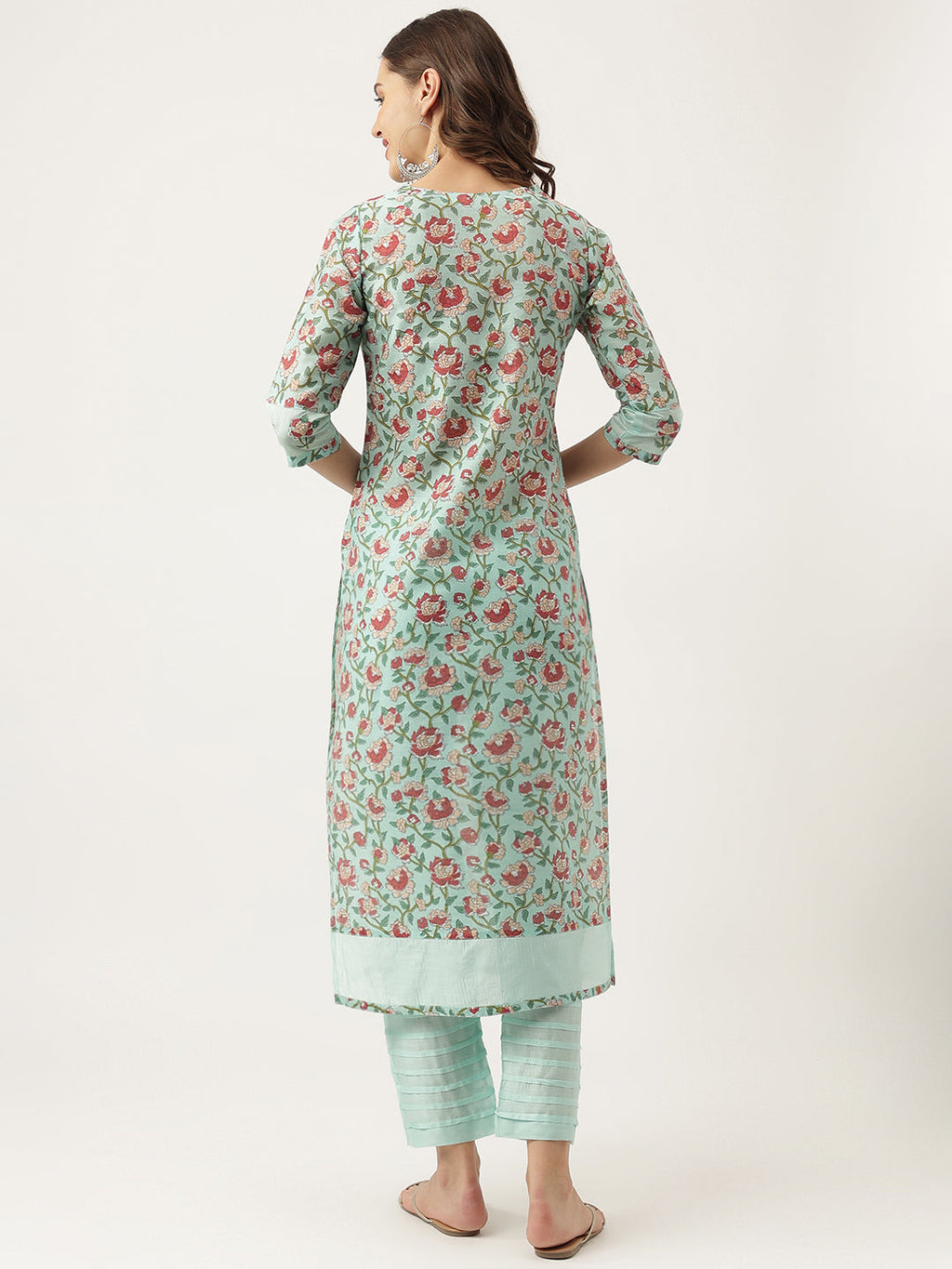 Noe Velarro Green Chanderi Floral Printed Kurta with Pant Set
