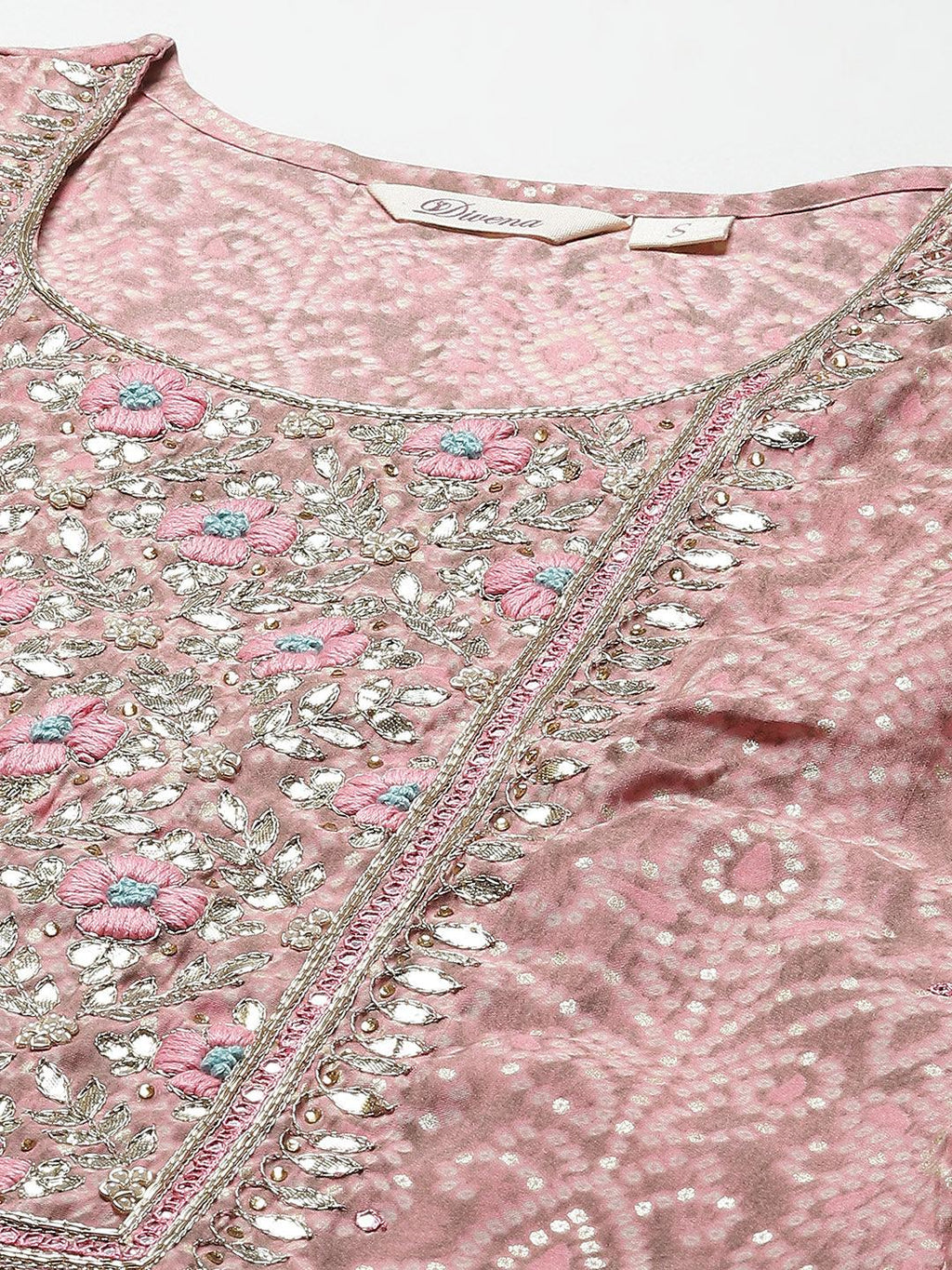 Divena Pink Hand Work Bandhani Printed Muslin Kurta Pant Set with Dupatta - divena world