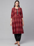 Divena Maroon Cotton Straight Kurta Hem Cuffed Pant set - divena world