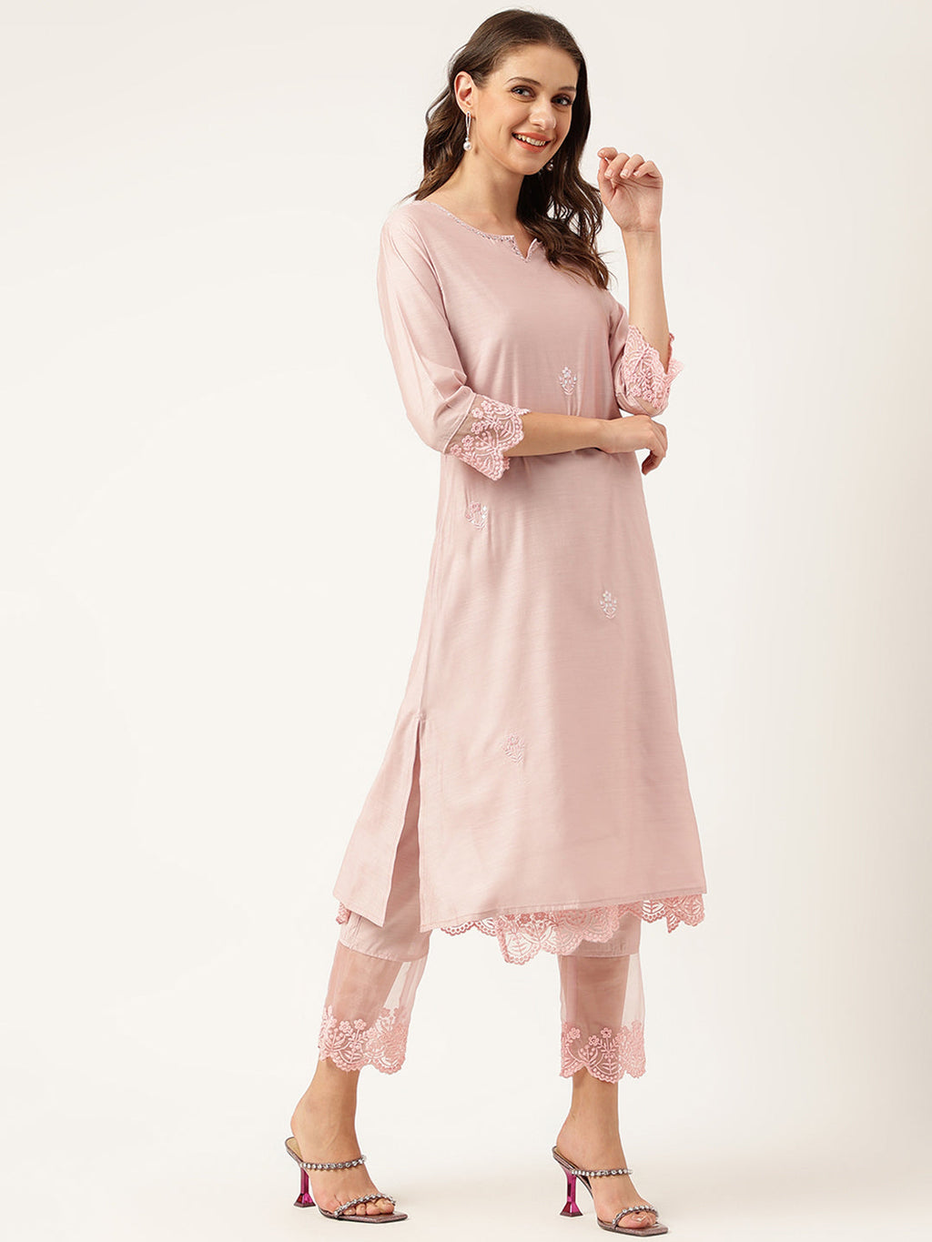 Noe Velarro Solid Chanderi Kurta with Inner,Trouser Inner & Dupatta Set