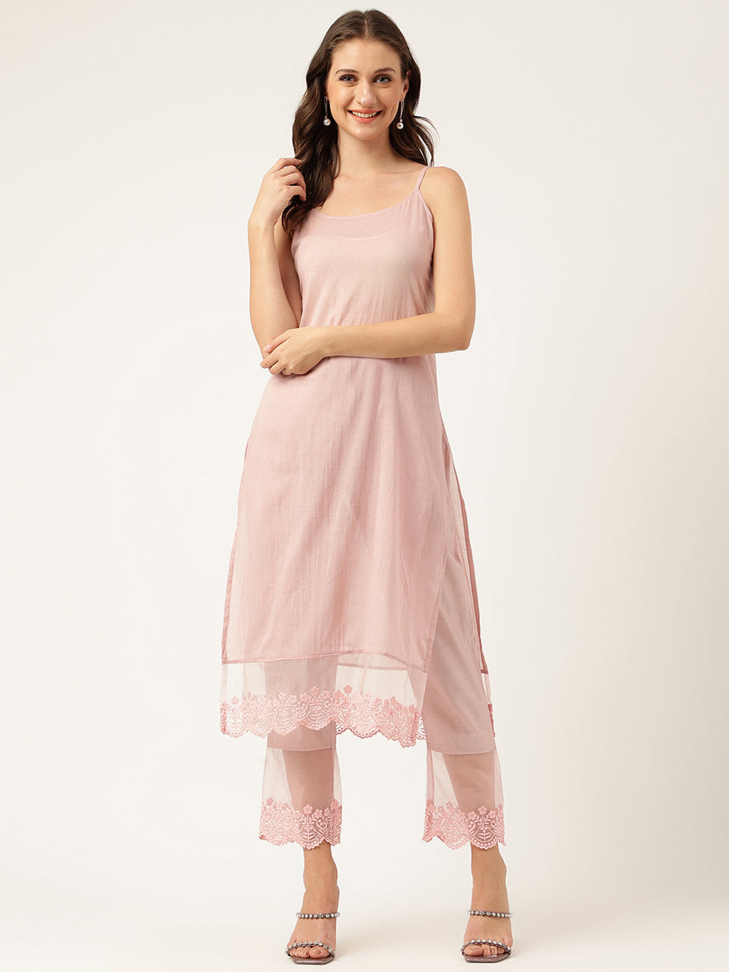Noe Velarro Solid Chanderi Kurta with Inner,Trouser Inner & Dupatta Set