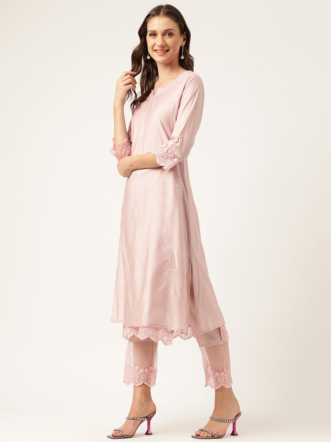 Noe Velarro Solid Chanderi Kurta with Inner,Trouser Inner & Dupatta Set