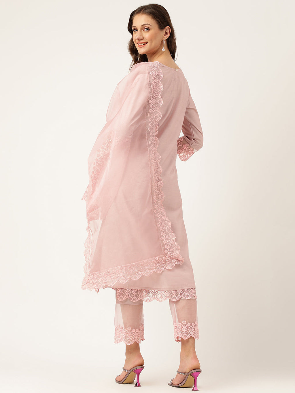 Noe Velarro Solid Chanderi Kurta with Inner,Trouser Inner & Dupatta Set