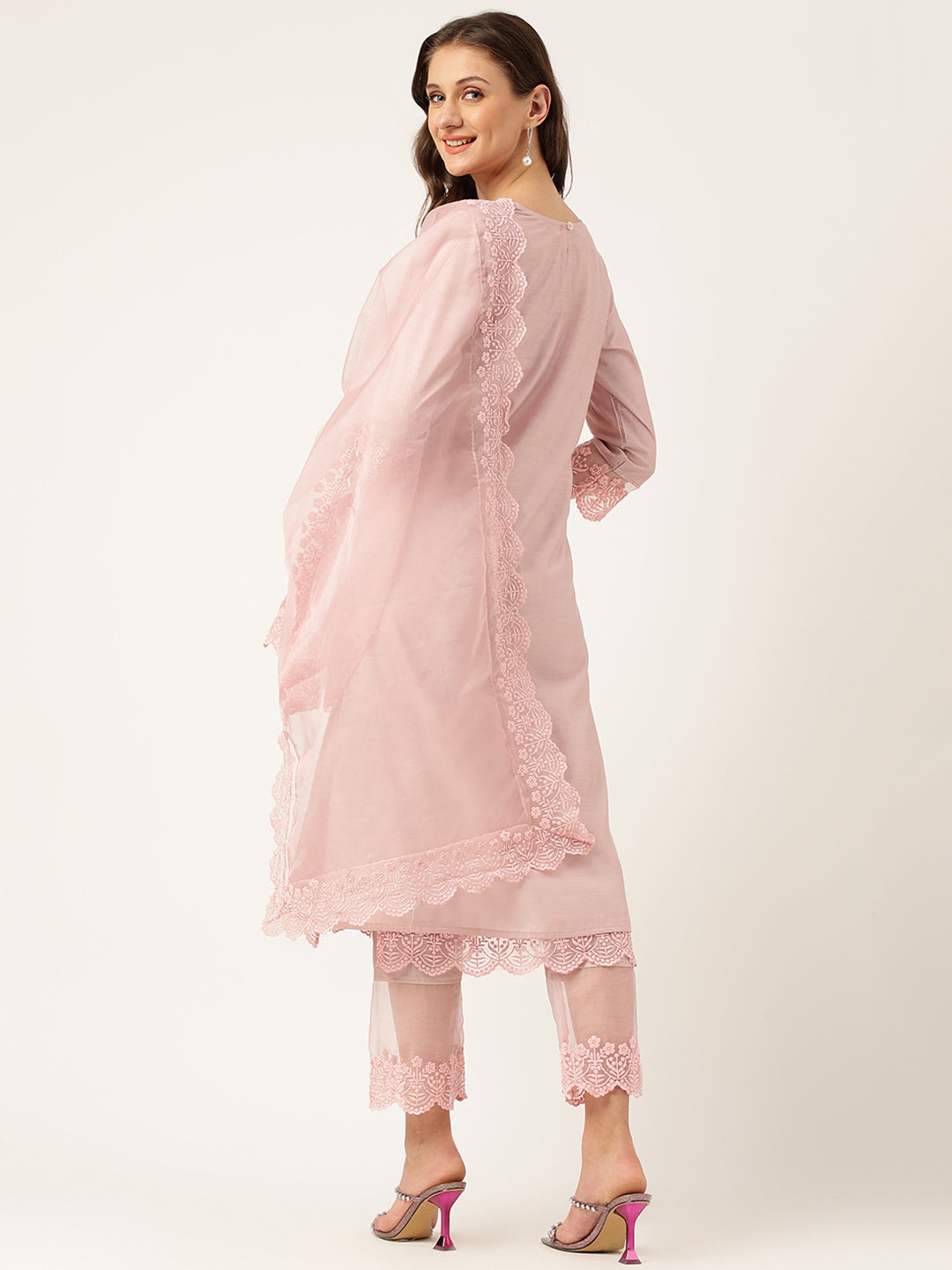 Noe Velarro Solid Chanderi Kurta with Inner,Trouser Inner & Dupatta Set
