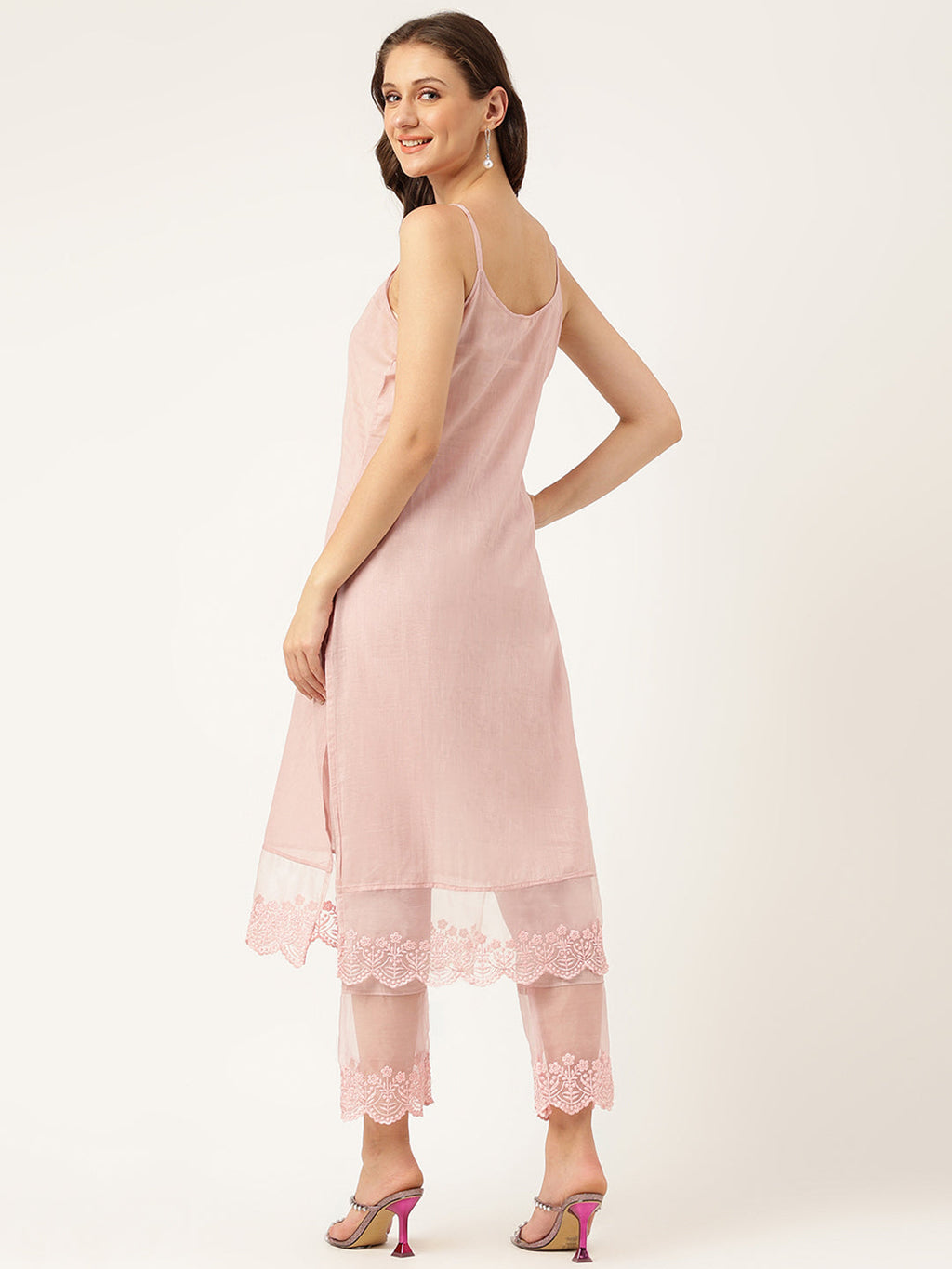 Noe Velarro Solid Chanderi Kurta with Inner,Trouser Inner & Dupatta Set
