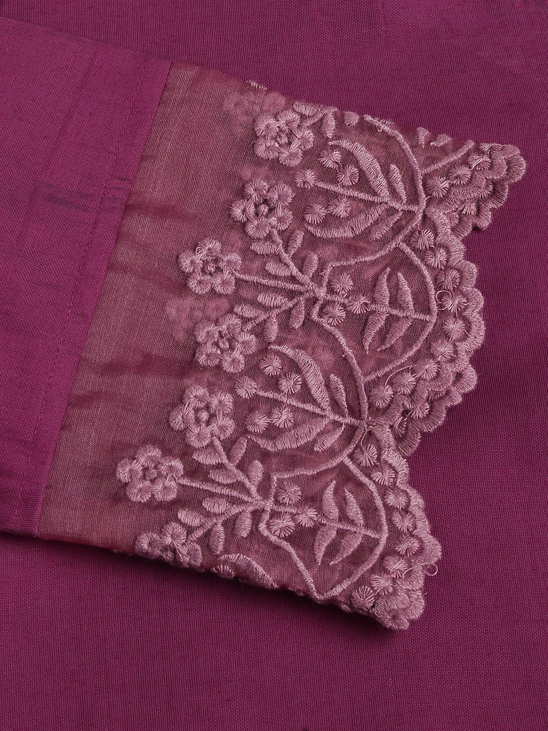Noe Velarro Solid Purple Chanderi Embroidered Kurta with Inner Trouser Inner & Dupatta Set
