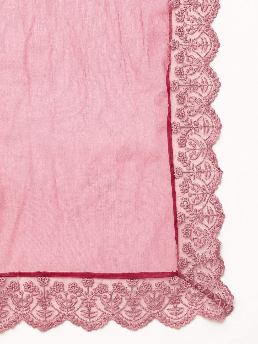 Noe Velarro Solid Purple Chanderi Embroidered Kurta with Inner Trouser Inner & Dupatta Set